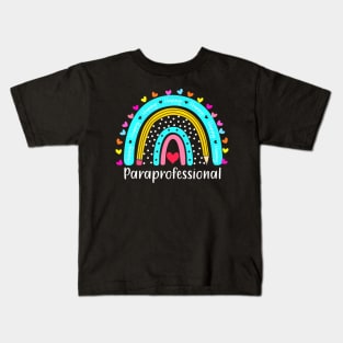 Paraprofessional Teacher Back To School Cute Boho Rainbow Kids T-Shirt